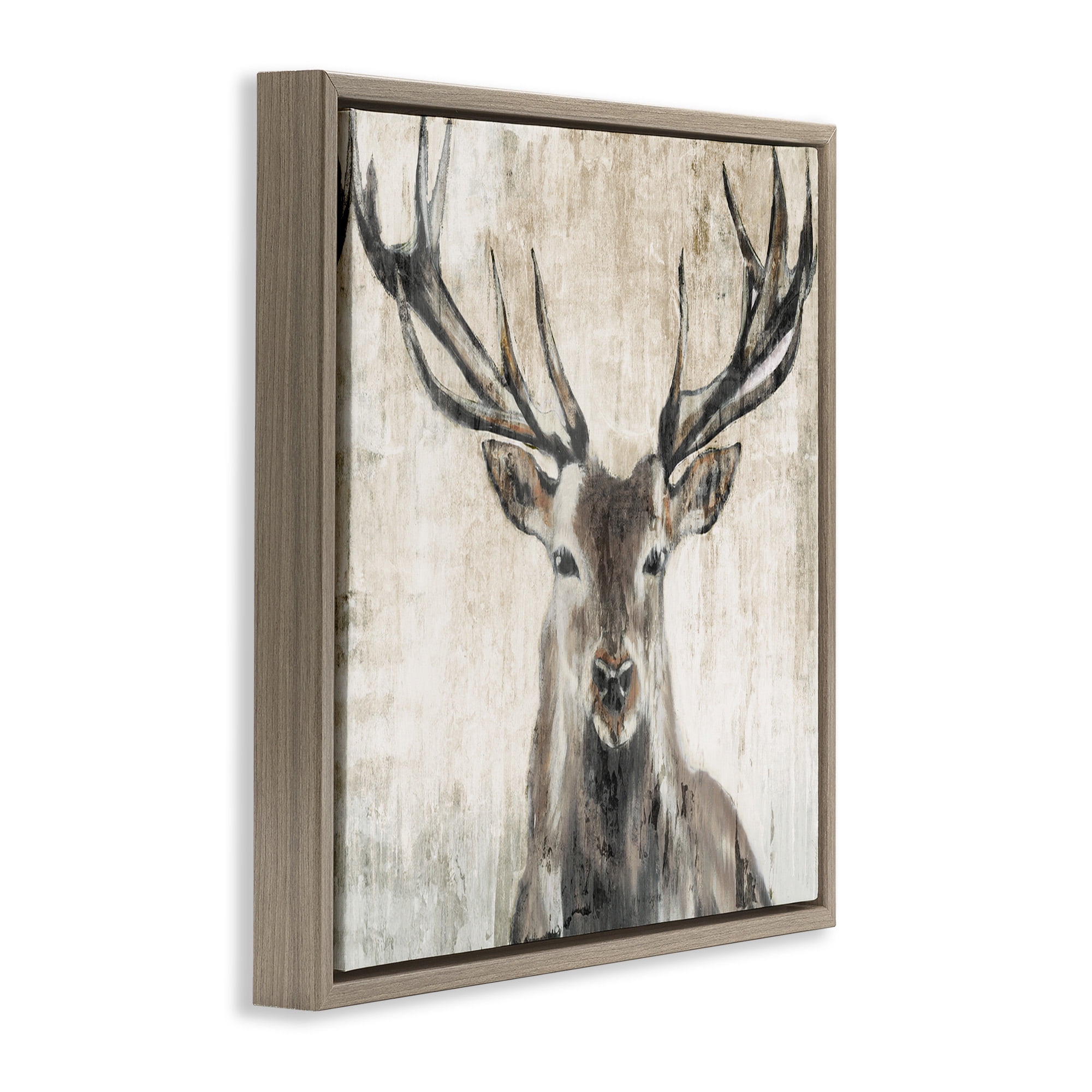 Stupell Industries Rustic Deer Elk Wildlife Portrait Animals & Insects Painting Brown Floater Framed Canvas Art Print Wall Art, 18 x 18