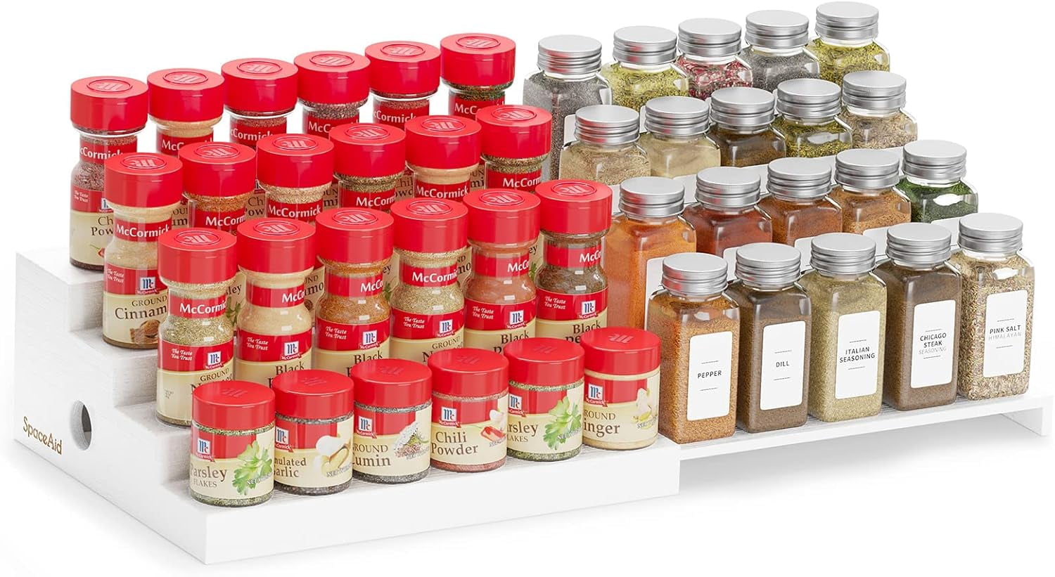 SpaceAid Expandable Spice Rack Organizer for Cabinet, Bamboo, 4 Tier, White