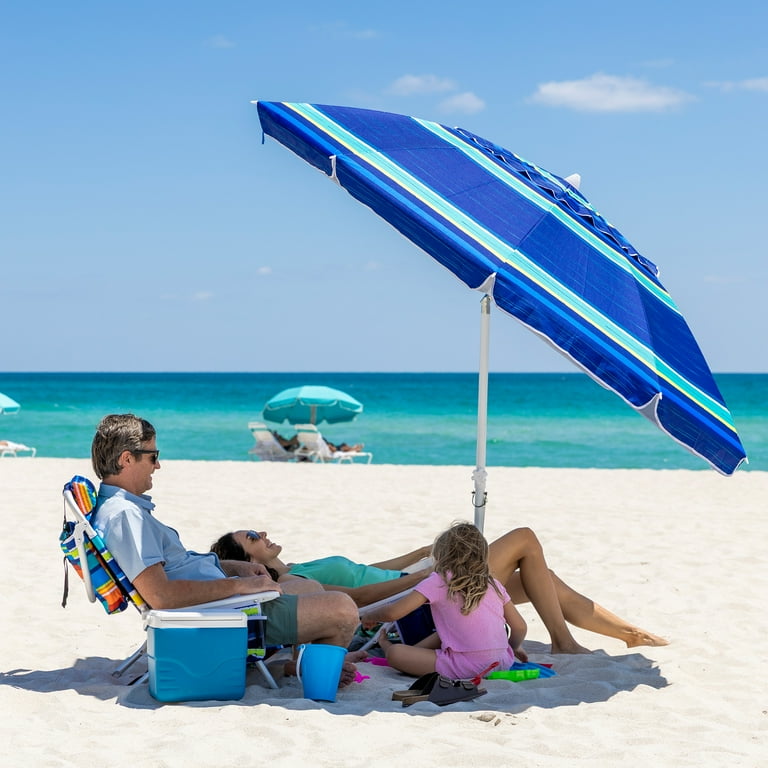 AMMSUN 8 Ft Heavy Duty Beach Umbrella, Blue Stripe photo 5