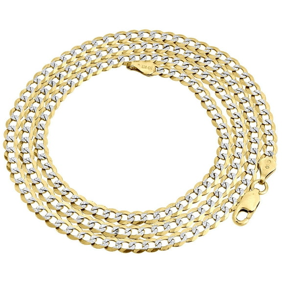 Real 10K Yellow Gold 3.5MM Solid Pave Style Cuban Link Chain Necklace 16"