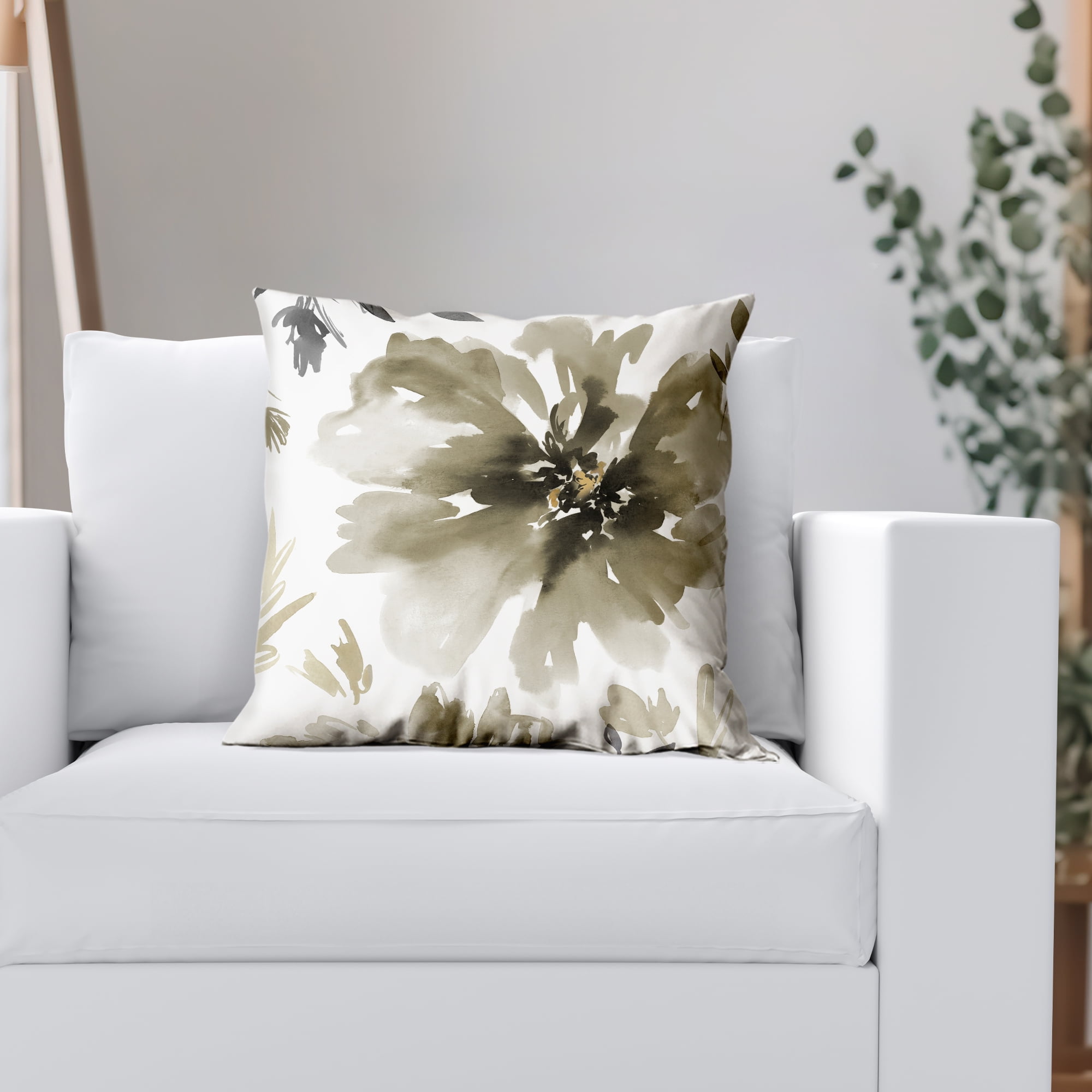 Americanflat 20"x20" Floral Throw Pillow with Premium Polyester - Sepia