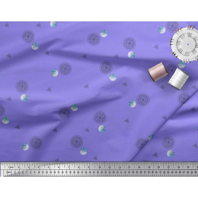 Soimoi Purple Satin Silk Fabric Scared Geometric Galaxy Decor Fabric Printed Yard 42 Inch Wide