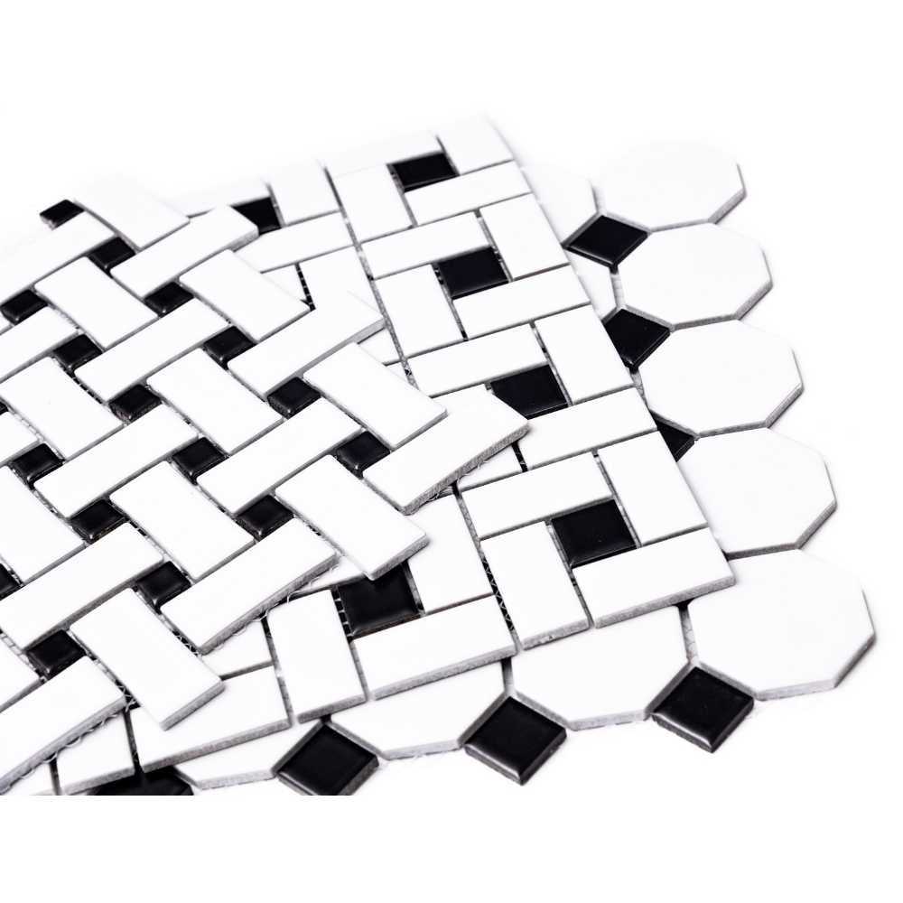 The Tile Life Ada Black & White Porcelain Basketweave Mosaic Floor & Wall Tile, 12 x 12 in, 20-Piece