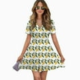 thumbnail image 2 of Cute Lemon Print Women Dress V-Neck Short Sleeve Flowy Swing Party Midi Dress, 2 of 4
