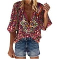 thumbnail image 1 of Pompotops Mode Femme Ample Col en V Manches 3/4 Imprimé devant Bouton Cardigan Chemise Hauts T-shirt Liquidation, 1 of 6