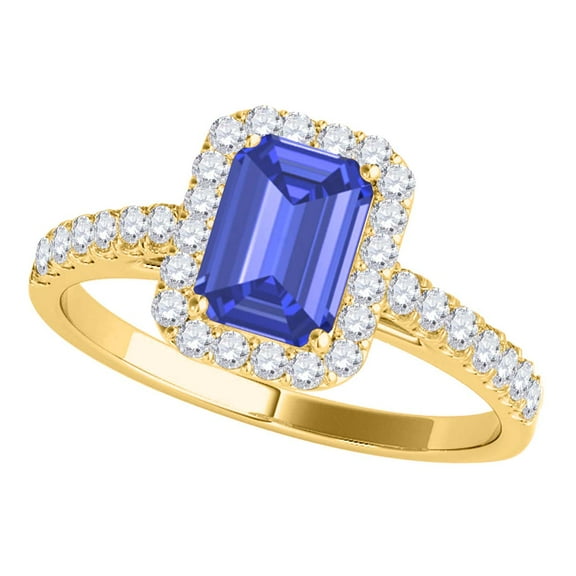 Mauli Jewels Rings for Women 0.79 Carat Stylish Look Diamond And Emerald Shape Sapphire Ring prong 10k Yellow Gold