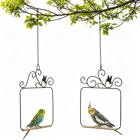 GJX Hummingbird Swings,Black Metal Frame Hummingbird Swings with Wooden Dowel Wild Bird Swing Outdoor Bird Perch with Hanging Chain