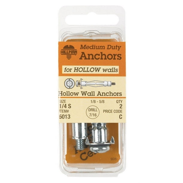 Hillman Hollow Wall Anchor 1/4 S 2/Card Pack of 6