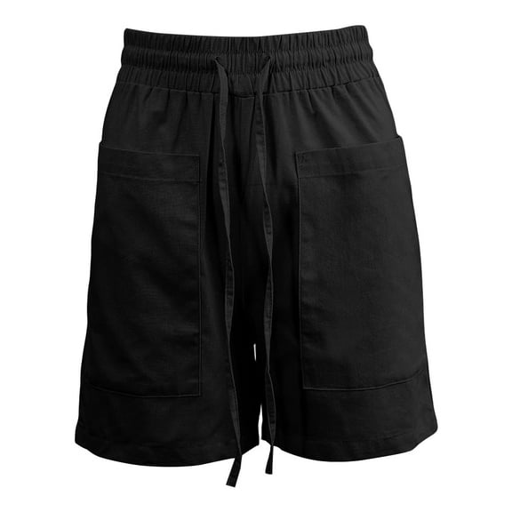 Amazhiyu Womens Casual Linen Shorts Drawstring Wide Leg Elastic High Waisted with Pockets