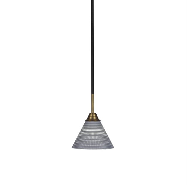 Mini colgante Paramount con 1 luz en negro mate y acabado de latón con vidrio de matriz gris de 7 "