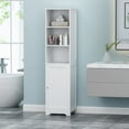 thumbnail image 4 of Modern Tall Slim Bathroom Cabinet with 3 Shelves and Door Space Saving Floor Standing Linen Storage for Small Bathrooms and Living Rooms 15" W x 15.75" D x 63" H White, 4 of 9