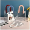 thumbnail image 3 of Large Capacity Brand New PVC Transparent U Shape Handle Waterproof Storage Bag Transparent Shopping Bags Clear Tote Bag Hand Gift Bag L PINK HANDLE, 3 of 8