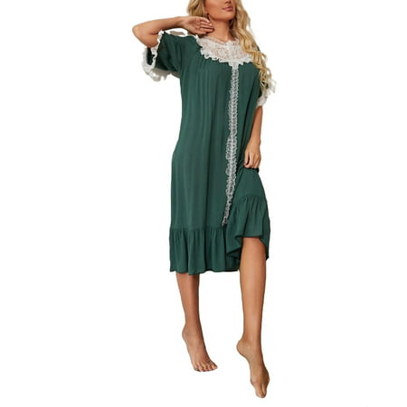 

Women s Nightgowns & Sleepshirts Dark Green Cute Colorblock Round Neck Nightgowns Short Sleeve