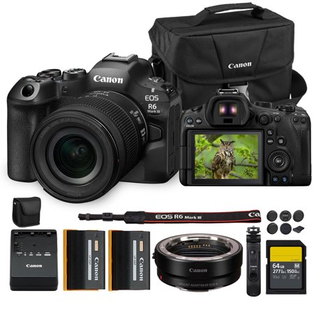 Canon EOS R6 Mark III Mirrorless Camera with 24-105mm f/4-7.1 IS STM Lens | Full-Frame RF Camera with Advanced AF & 4K Video | For Travel Events & Creators + HG-100TBR Grip + Adapter EF-EOS R + More