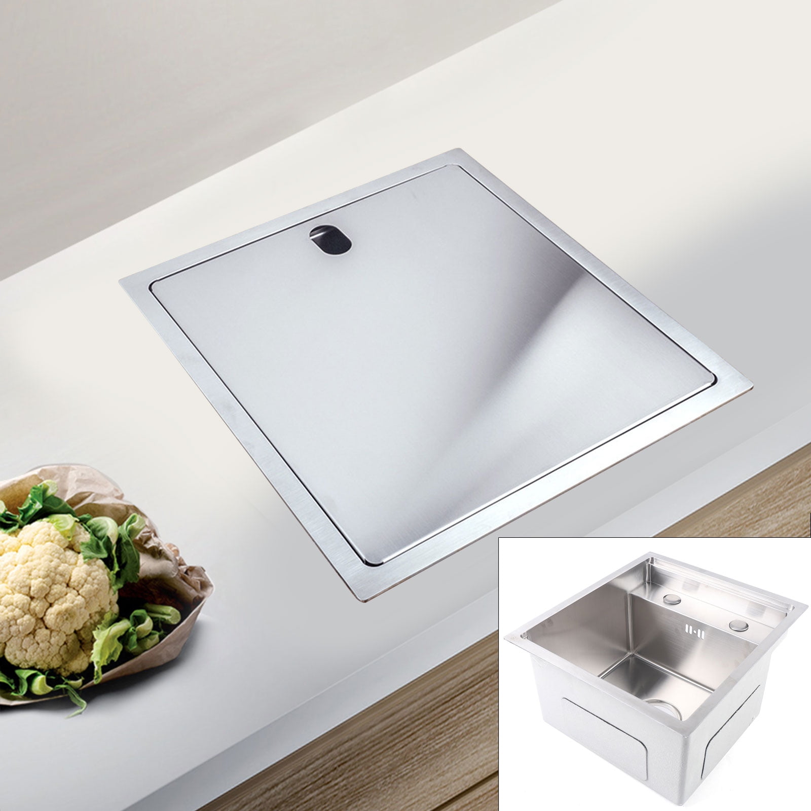 Anqidi Undermount Kitchen Sink, Covered Hidden Stainless Steel Sink