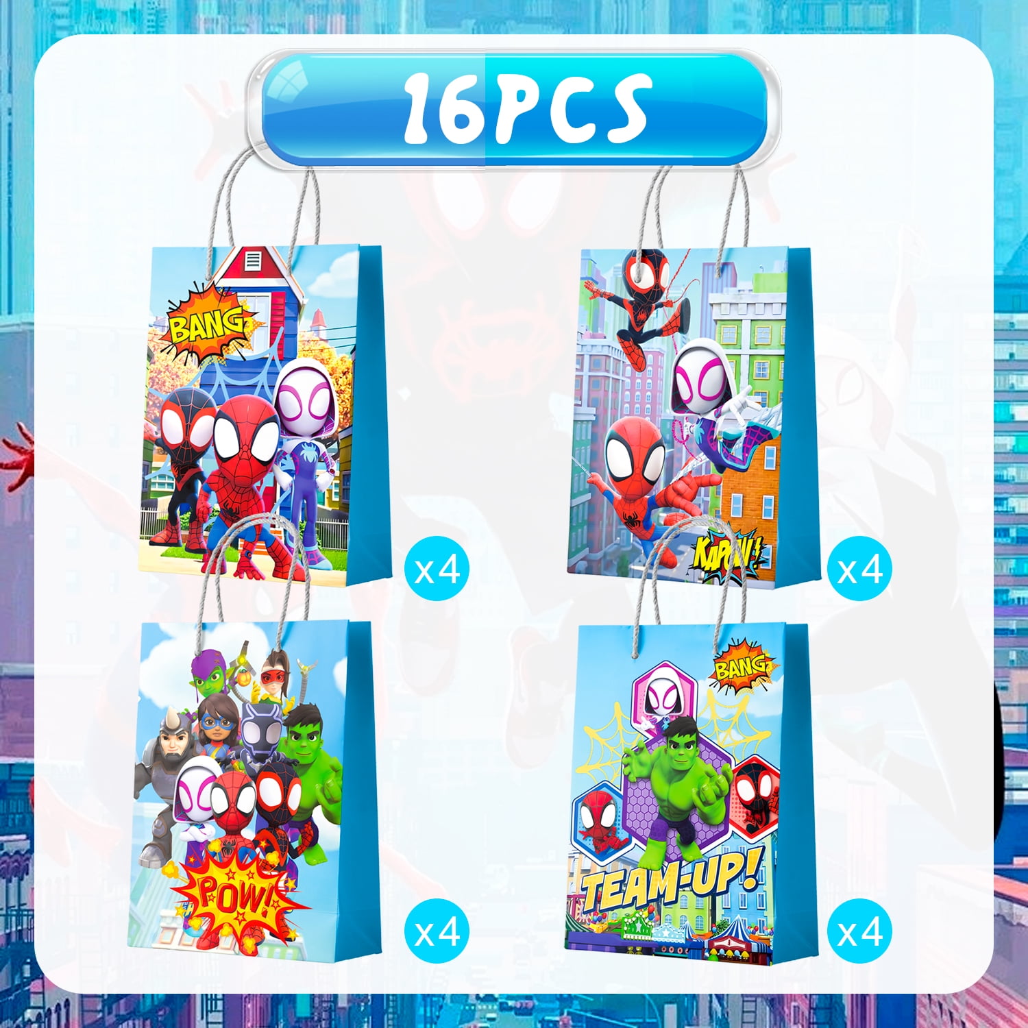 Spiderman and Friends Party Favor Bags - 16pcs Spiderman Themed Gift Bags, Celebrations Perfect for Kids, Goodie Bags