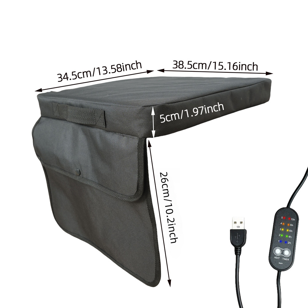 Wiher Portable Heated Seat Cushion,  USB Foldable 0utdoor Heated Seat Cushion with Large Pocket and Handle 5 Temperature Settings Timer for Camping Car Stadium Stand Fishing,Black