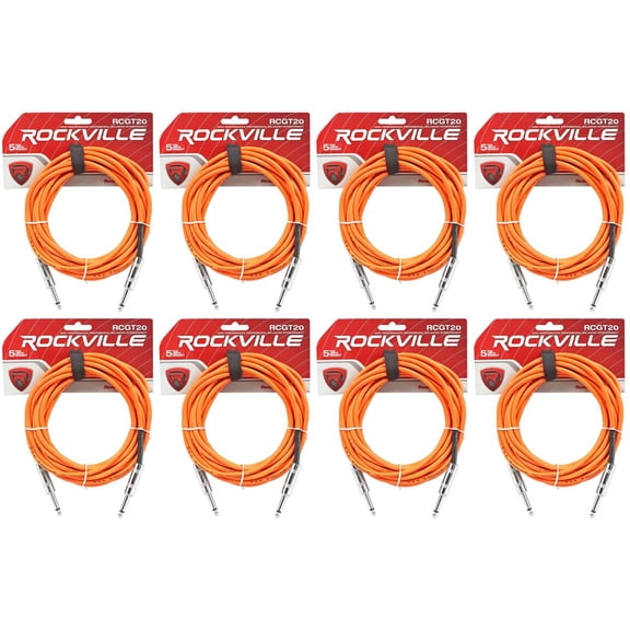 8 Rockville RCGT20O 20' 1/4" TS to 1/4'' TS Guitar/Instrument Cable