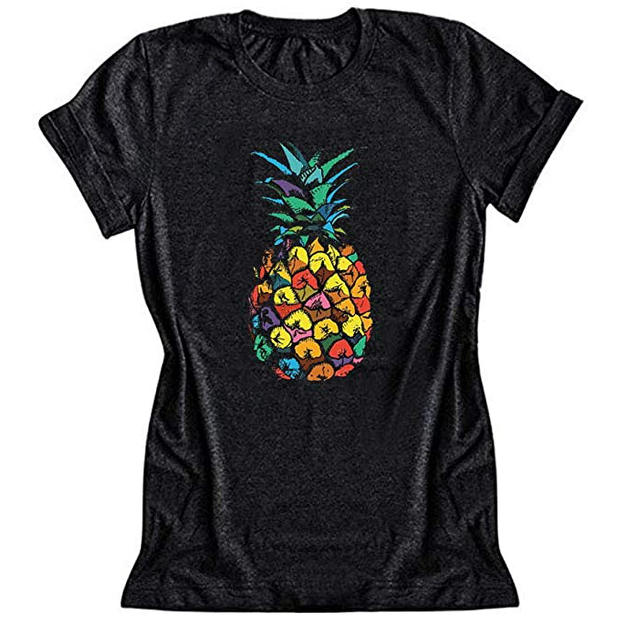 YourTops Women Colorful Pineapple T-Shirt (US S, 1-Black YourTops Women Colorful Pineapple T-Shirt (US S, 1-Black