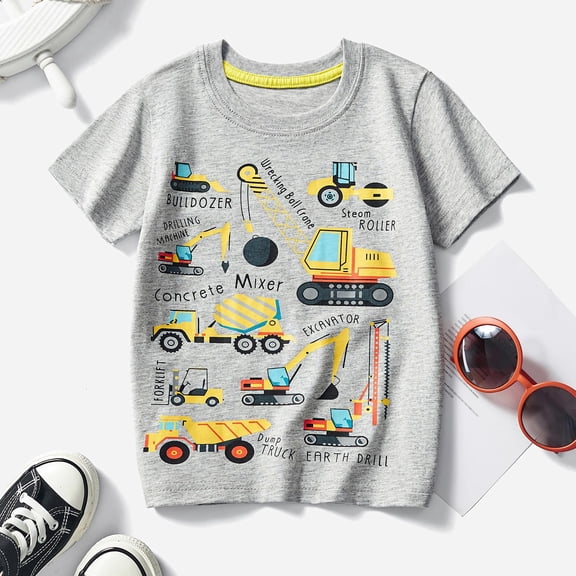 HOWPAY Toddler Boy T Shirts Causal Cartoon Graphic Crew Neck Short Sleeve Tee Relaxed Fit Lightweight Tops Comfortable Baggy Summer Clothes Grey
