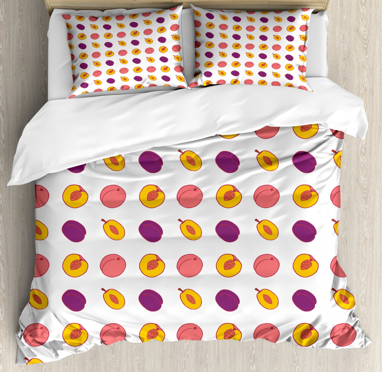 Peach Duvet Cover Set, Continuous Motifs of Fruit Vegan Organic Life