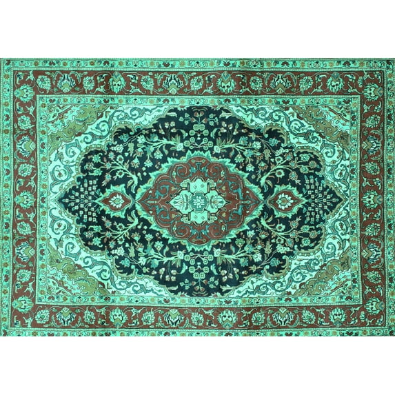 Ahgly Company Indoor Rectangle Medallion Turquoise Blue Traditional Area Rugs, 3' x 5'
