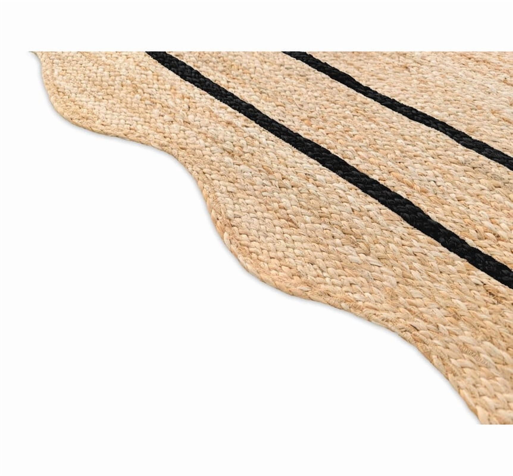 Wave Scalloped Natural Jute Rug, Handmade Boho Farmhouse Braided Eco-Friendly Indoor Carpet for Living Room, Bedroom, Hallway, Black, 11 X 14 FT