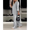 thumbnail image 5 of CHICME Two Piece Sets for Women Striped Side Lapel Long Sleeve Button Blazer and Straight Leg Pants with Pockets Business Casual Set Gray-L, 5 of 9
