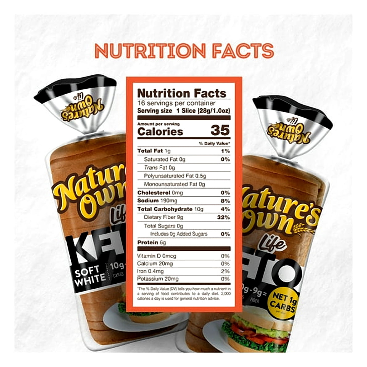 Nature's Own Life Keto Soft White Bread, Net 1 Carb Sliced White Keto Bread, 16 oz Loaf-Pack Of 3