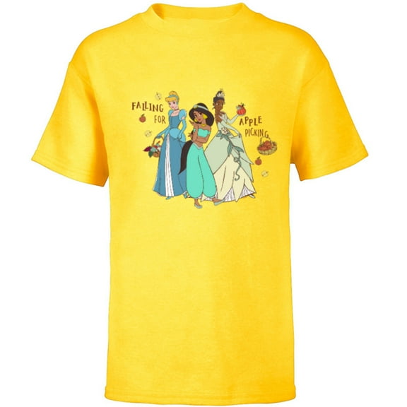 Disney Princess Falling for Apple Picking - Short Sleeve T-Shirt for Kids - Customized-Yellow
