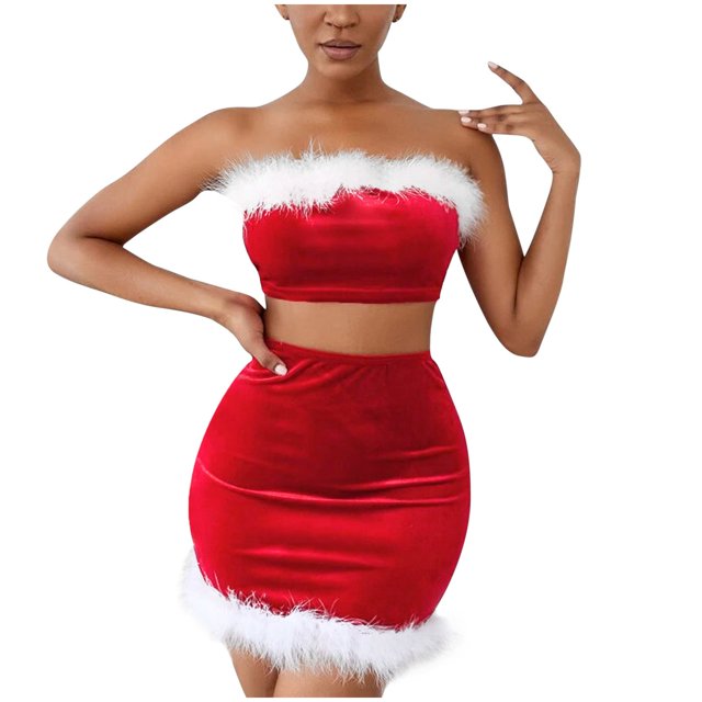 Vente de Liquidation 2025 sous-Vêtements Érotiques pour Femmes Liquidation Dentelle Peluche Col Rond Poitrine Pyjamas de Noël