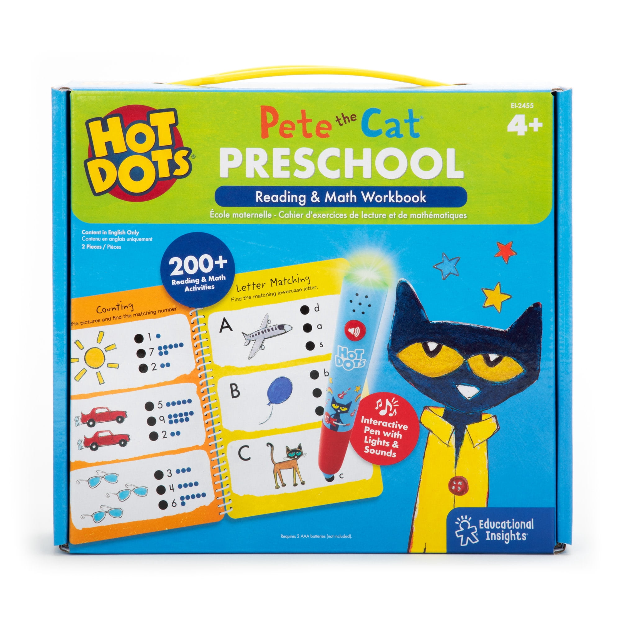 Educational Insights Hot Dots Pete The Cat Preschool Reading and Math Workbook, 2-Piece Set, Ages 4+