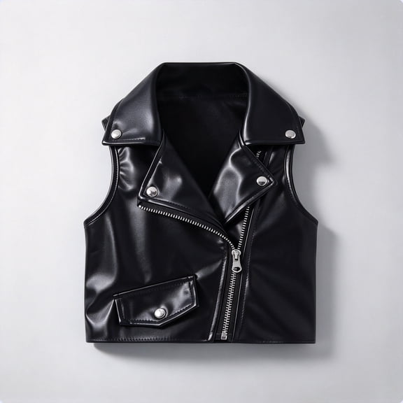 Sakuulaan Kids Vest Faux Leather Boys Girls Motorcycle Biker Sleeveless Zip Up Waistcoat