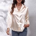 thumbnail image 2 of Camisa de satén lisa con botones y manga larga para mujer, 2 of 8