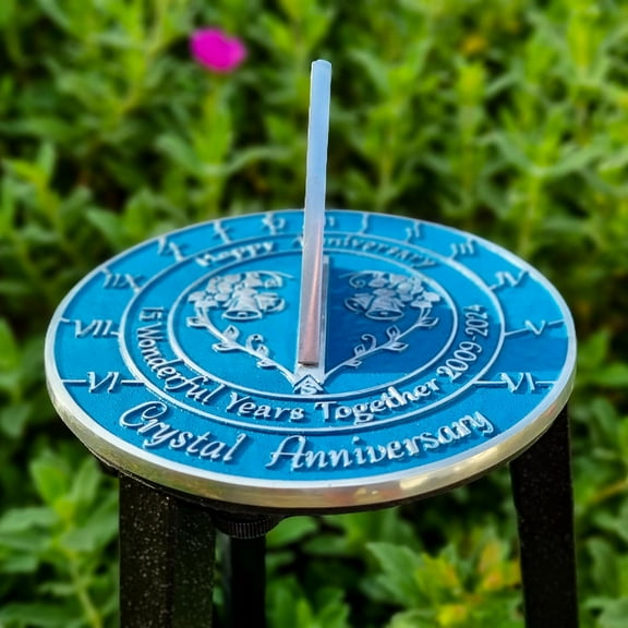 Anniversary Sundial Gift for 15th Crystal Wedding Anniversary in 2024 - Recycled Metal Home Decor Or Garden Present Idea - Handmade, Her Parents Or Couples 15 Year Celebration