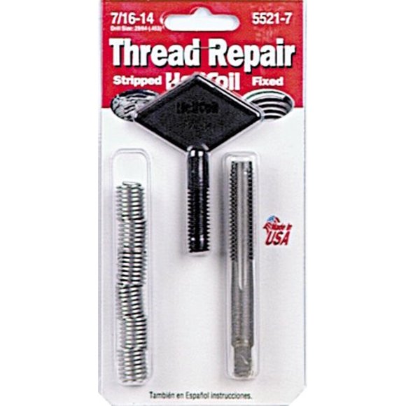 Helicoil Thread Repair Kit 5521-7 Universal; 7/16 Inch-14 Thread Size; With 6 Heli-Coil Inserts/Installation Tool/Tap