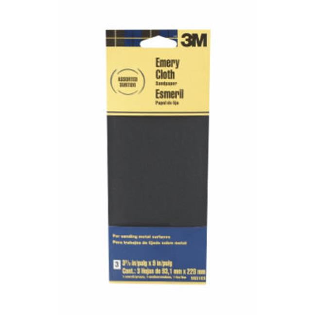 3M 5931ES 3.67 x 9 in. Assorted Grit Emery Cloth Sandpaper, Pack 3
