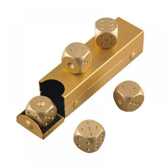 Aluminum Alloy Dice 5 Pieces 16mm Portable Metal Dices with Case 6 Sided Dice for Drinking Party Game - Golden