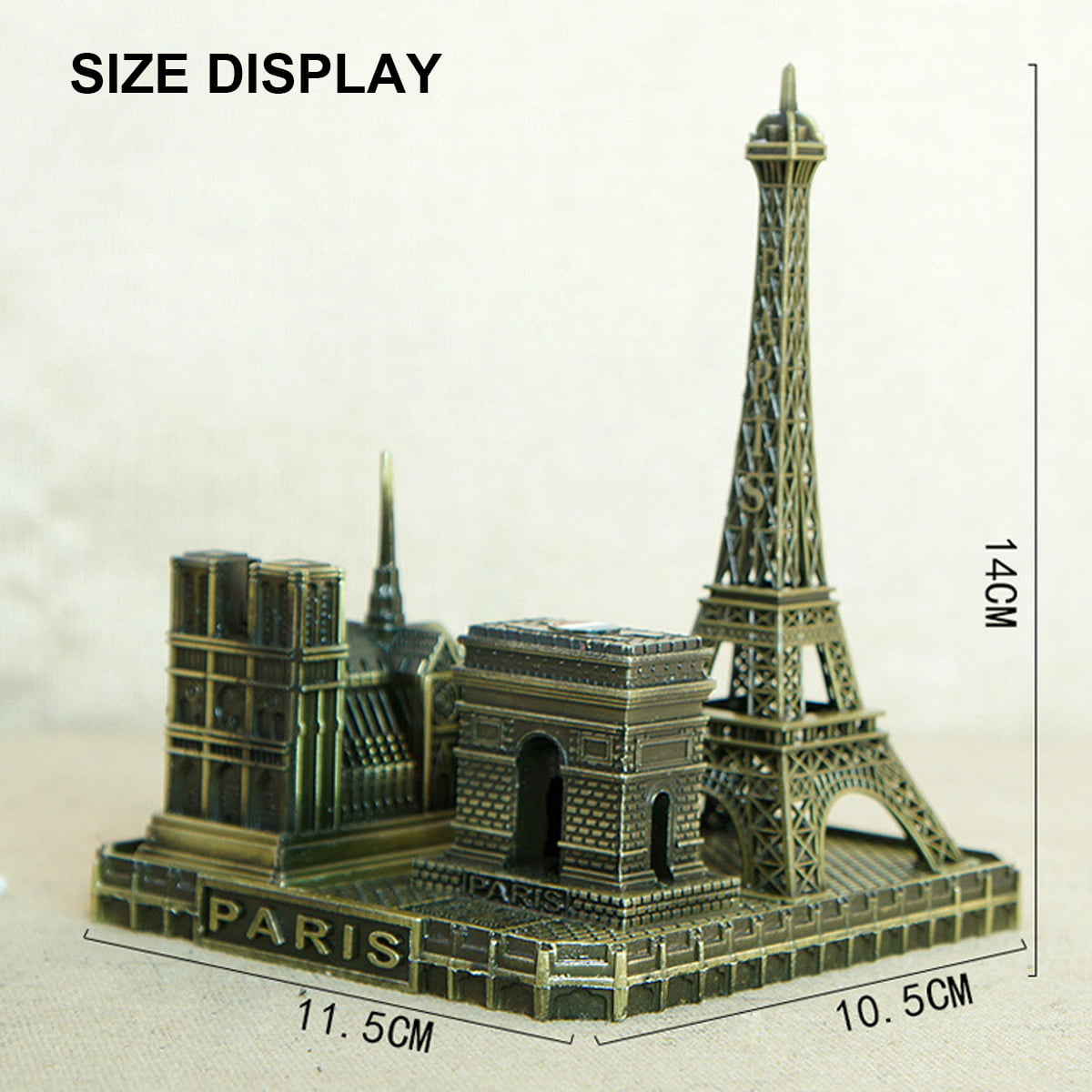 Paris Souvenir Cast Metal Marble Base Arc De Triomphe Notre Dame Eiffel Tower 