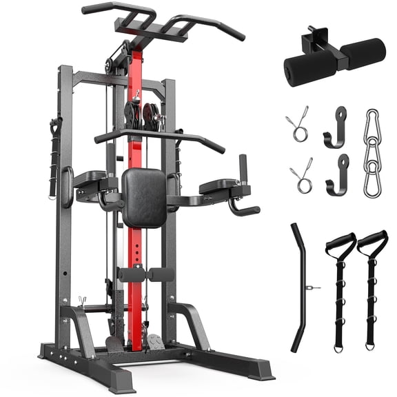 Braunnix Home Gym Machine - High/Low Pulley System for Lat Pulldown, Row & Back Workout, with Leg Support | All-in-One Strength Training Equipment for Home Gym