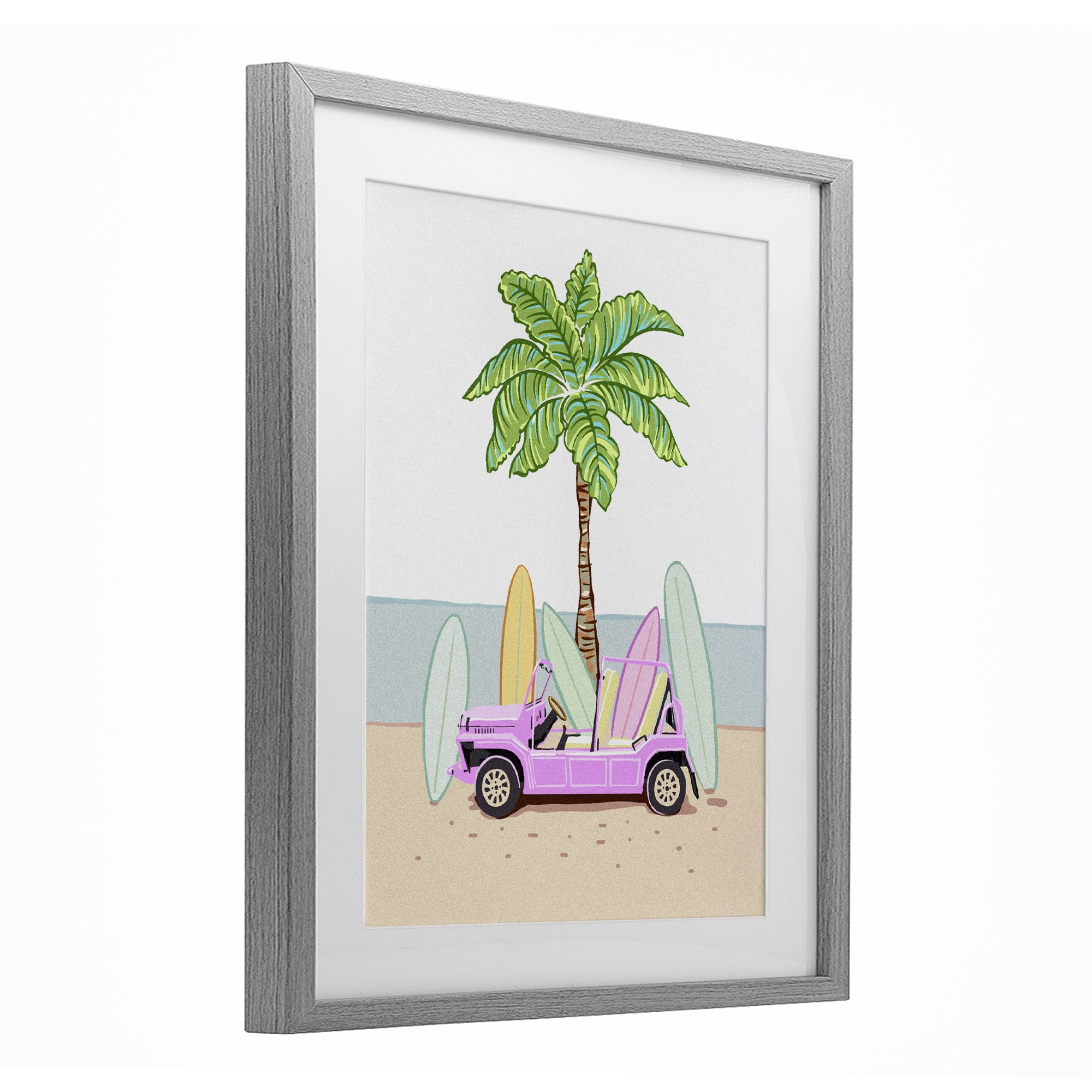 Surfboard Filled Car Gray Framed Print Under Glass, design by Ziwei Li