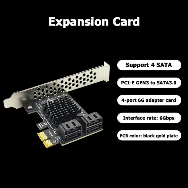 Adaptateur de Carte SATA III PCIe 2/4/16 Ports 6Gbps SATA 3.0 vers PCI-e 1X 4X 8X 16X PCI Express Support Win8 Win10 Linux 4 Ports PCIe Gen3