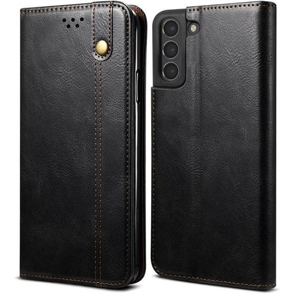 Wallet Case for Samsung S21 FE, Folio Flip PU Leather Magnetic Buckle Slim Back Cover Built-in Card Holder Slot and Stand for Samsung Galaxy S21 Fan Edition (Black)