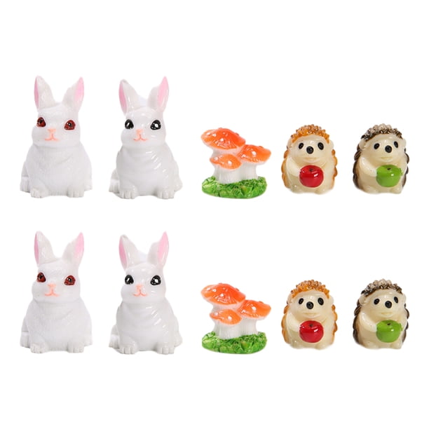 GOOHOCHY 10 piezas de resina en miniatura con forma de hongo, conejo, erizo, musgo en maceta, micropaisaje decorativo