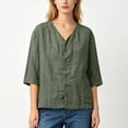 thumbnail image 3 of LEKWK Linen Tops for Women 3/4 Sleeve Button Down Tunic Tops Loose Fit V Neck Lightweight Solid Shirts Summer Beach Vacation Daily Outfits, 3 of 5