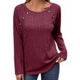 thumbnail image 1 of Gibobby Blusas Para Mujer Elegantes Top de manga larga con botones de color sólido y cuello redondo con tiras para mujer（Rojo， S), 1 of 5