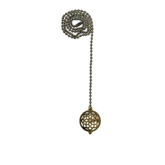 Royal Designs 24 Inch Adjustable Ceiling Fan Pull Chain Extension with Lustering Lotus Ornament, Antique Brass