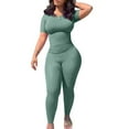 thumbnail image 2 of Oversized Tshirts for Women Women's 2 Piece Outfits Matching Knit Sweater Sets Pullover Tops and High Waisted Pants Tracksuit Sweatsuit Ndbuld Green M, 2 of 6