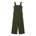 thumbnail image 6 of TEAJOPSUU Womens Summer Linen 2 Piece Solid Sets Matching Travel Outfits Sleeveless Square Neck Button Down Tank Tops Elastic Wide Leg Capri Pants Sets Olive Green, 6 of 6