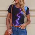 thumbnail image 4 of KLL Women 's Crew Neck Bodysuit Jumpsuits Purple And Blue Nebula Print Short onesies Stretch T Shirts, 4 of 5